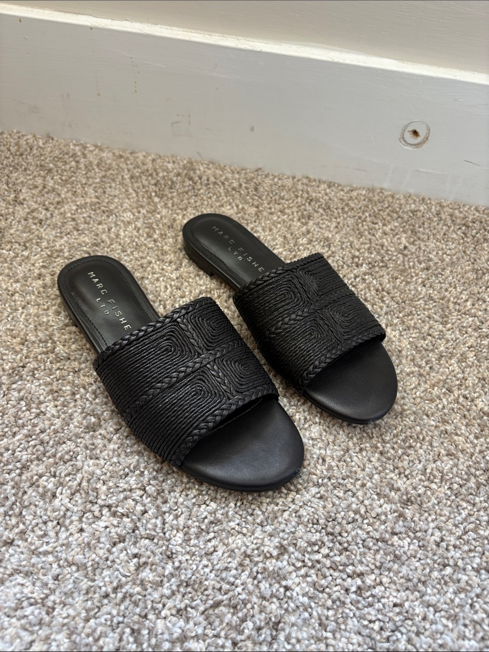 Marc Fisher Black Woven Slide Sandals